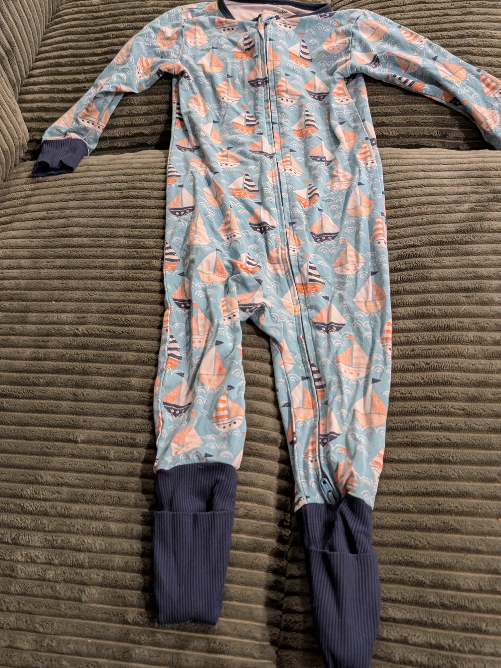 Sweet Bamboo 18-24 Month Nautical Light Blue Sailboat Kids Footed One-Piece